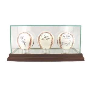  Triple Baseball Display Case with Glass Top and Wood Base 
