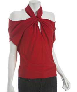 Robert Rodriguez lipstick red silk stretch knotted off the shoulder 