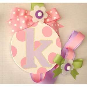 hand painted round wall letter hair bow holder   lavender pink  