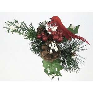  12 Christmas Berry Pine Cone Bird Picks with Snow 8in Red 
