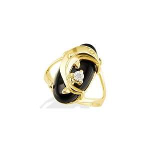    New 14k Yellow Gold Dolphin CZ Black Onyx Womens Ring: Jewelry
