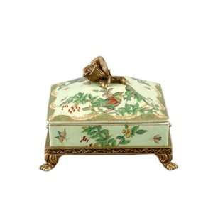   on Cover Square Box with Emerald Garden Pattern and Gilt Bronze Ormolu