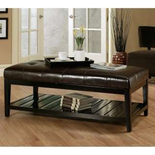 New Manchester Dark Brown Bicast Tufted Leather Coffee Table Ottoman