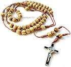 Catholic Wood Rosary Necklace Wooden Prayer Beads St Benedict Cross