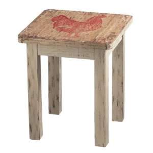 15 Square Country Chicken Farm Distressed Stool with Red Hen Graphic 