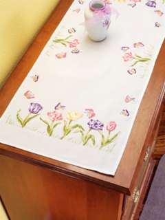 Tulip Garden Dresser Scarf   stamped embroidery kit