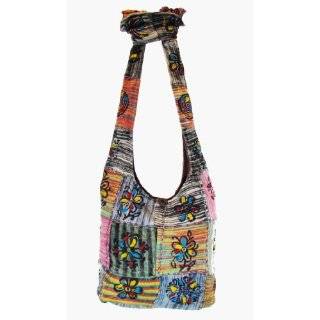 com Cotton Canvas Om Peace Patch Bohemian/Hippie Sling Cross Body Bag 