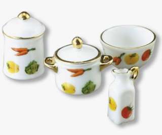 Dollhouse VEGGIE COOK POT SET Reutter Miniature Cookware Bowl Canister 