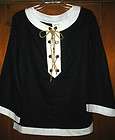   PRETTY BLACK LINEN TUNIC TOP W/ GOLD LAME ROPE LACE WOMENS SZ S *NWT