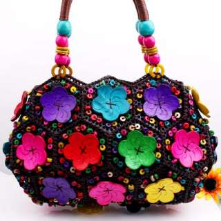 A++ Handmade Multi color Coconut Shell Flower Beads Lady Handbag ~13 