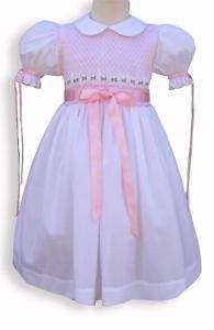 Smocked Summer pink ribbon baby dress 12 months 16633  