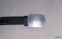 Leather Belt w/ Studs, Silver Hammered Buckle 32.5 36.5  