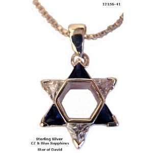  Star of David with Sapphire & Cubic Zircons Necklace