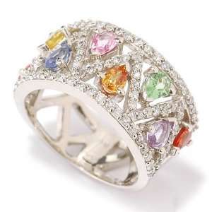    14K White Gold Multi Sapphire, Tsavorite & Diamond Ring: Jewelry