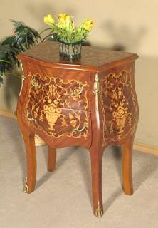 French Mahogany Marquetry Nightstand Bedside Table  