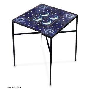    Talavera ceramic folding table, Blue Heaven