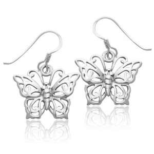   Silver Tarnish Free Polished Butterfly Dangle Earrings Jewelry