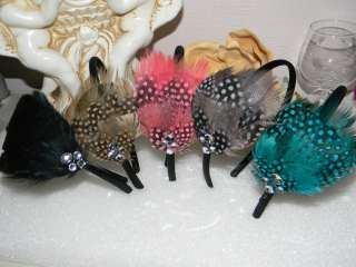 FEATHER HEADBAND~POLY PLATIC CRYSTAL STONE 6 COLORS  