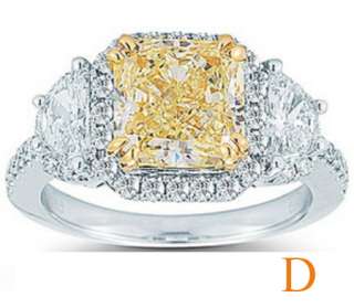 50 Ct Fancy Canary Yellow Cushion Cut Diamond Engagement Ring 18k 