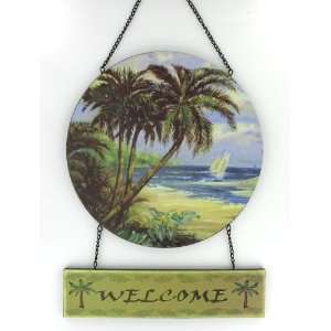  Welcome Sailboat Palm Tree Indoor Outdoor Wall Art: Home 