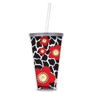   Giraffe/red 24oz Double wall Tumbler with Straw: Kitchen & Dining