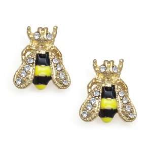  Small Black and Yellow Bee Crystal Post Earrings Jewelry