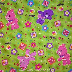 HALF YARD Care Bears Bumble Bees Flowers Happy Days LIME GREEN Dot 