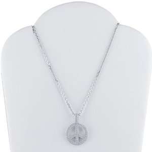   CZ Set Peace Sign Pendant Diamond Cut Necklace   18 Inches Jewelry
