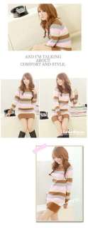 Korea Women Cute Coffee Coarser Knit Stripes Sweater  