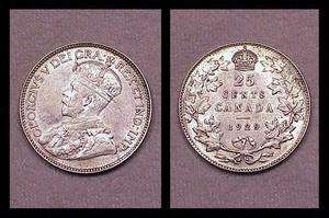 1929 Canada (K. Edward VII) Silver Quarter  AU  