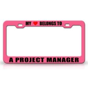   MANAGER Occupation Metal Auto License Plate Frame Tag Holder, Pink