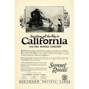 1926 Ad California Sunset Route Train Limited Southern Pacific Lines 