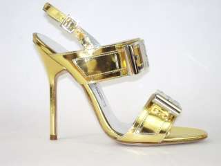 MANOLO BLAHNIK Buckle Detail Gold Heels Shoes 39 NIB  