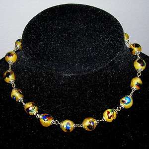 Vintage Venetian Foil Glass Bead Necklace Vintage Peacock Eye Opal 
