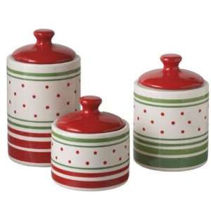  Set of 3 Stiped Stone Canisters