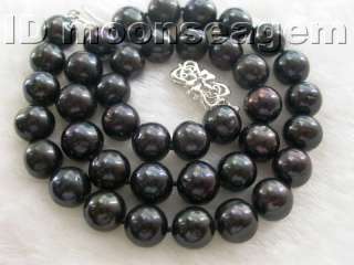 AAA 11mm round dark black pearls necklace  