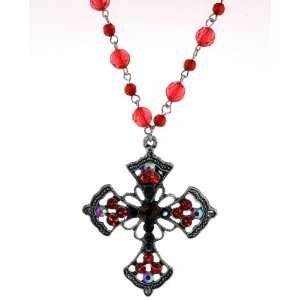   Beads & Rhinestones Vintage Latin Cross Pendant Necklace: Jewelry