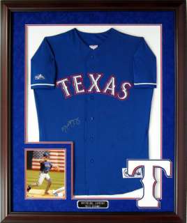 Michael Young Autographed Texas Rangers Framed Jersey   COA  