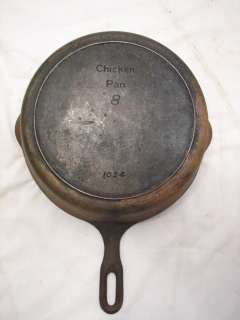 VINTAGE CAST IRON CHICKEN FRYING PAN SKILLET #8 W/ LID KITCHEN TOOL 