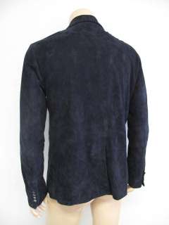 John Varvatos Navy Blue Suede Double Breasted Fitted Jacket 48  