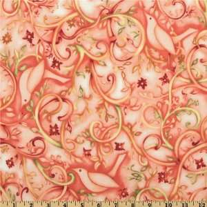  44 Wide Love Bird Vines Peach Fabric By The Yard: Arts 