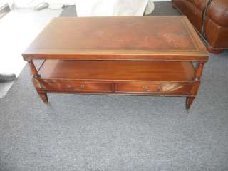 1940 1950 Antique Leather Top with Gold Leaf Embossed Coffee Table 