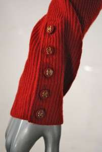 CHANEL Red 100% Cashmere Ribbed TWINSET Logod Buttons NICE 1996A 38 