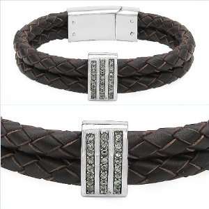 12.00mm Double Layer Braided Bolo Leather & CZ Buckle Design Bracelet 