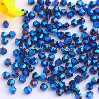 BULK 4MM BLUE AB Glass Bicone Loose Crystal Beads 600Pc  