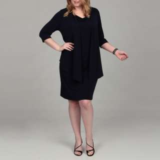 Connected Apparel Womens Plus Size Mock Jersey Navy Dress  Overstock 