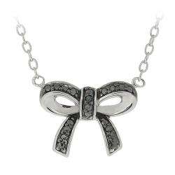 Sterling Silver Black Diamond Accent Bow Necklace  Overstock