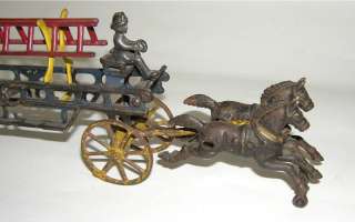 Hubley Cast Iron Horse Drawn Eagle Fire Ladder Wagon  