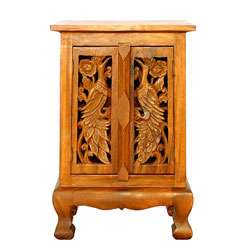 Hand carved Animals Acacia Wood Cabinet  