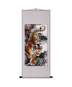 Roaring Tiger Chinese Art Wall Scroll Painting  Overstock